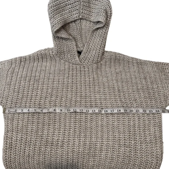 H&M Alpaca Wool Blend Chunky Knit Hooded Tunic Pullover Sweater Beige Medium - Picture 11 of 15